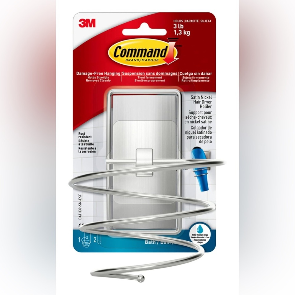 3M Command Satin Nickel Hair Dryer Holder